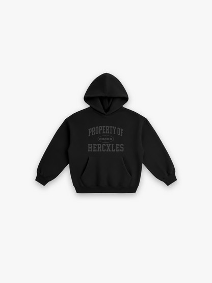HERCXLES Property Of Oversized Hoodie - Black front flatlay