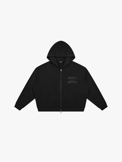HERCXLES Property Of Waffle Boxy Zip Hoodie - Black front flat lay