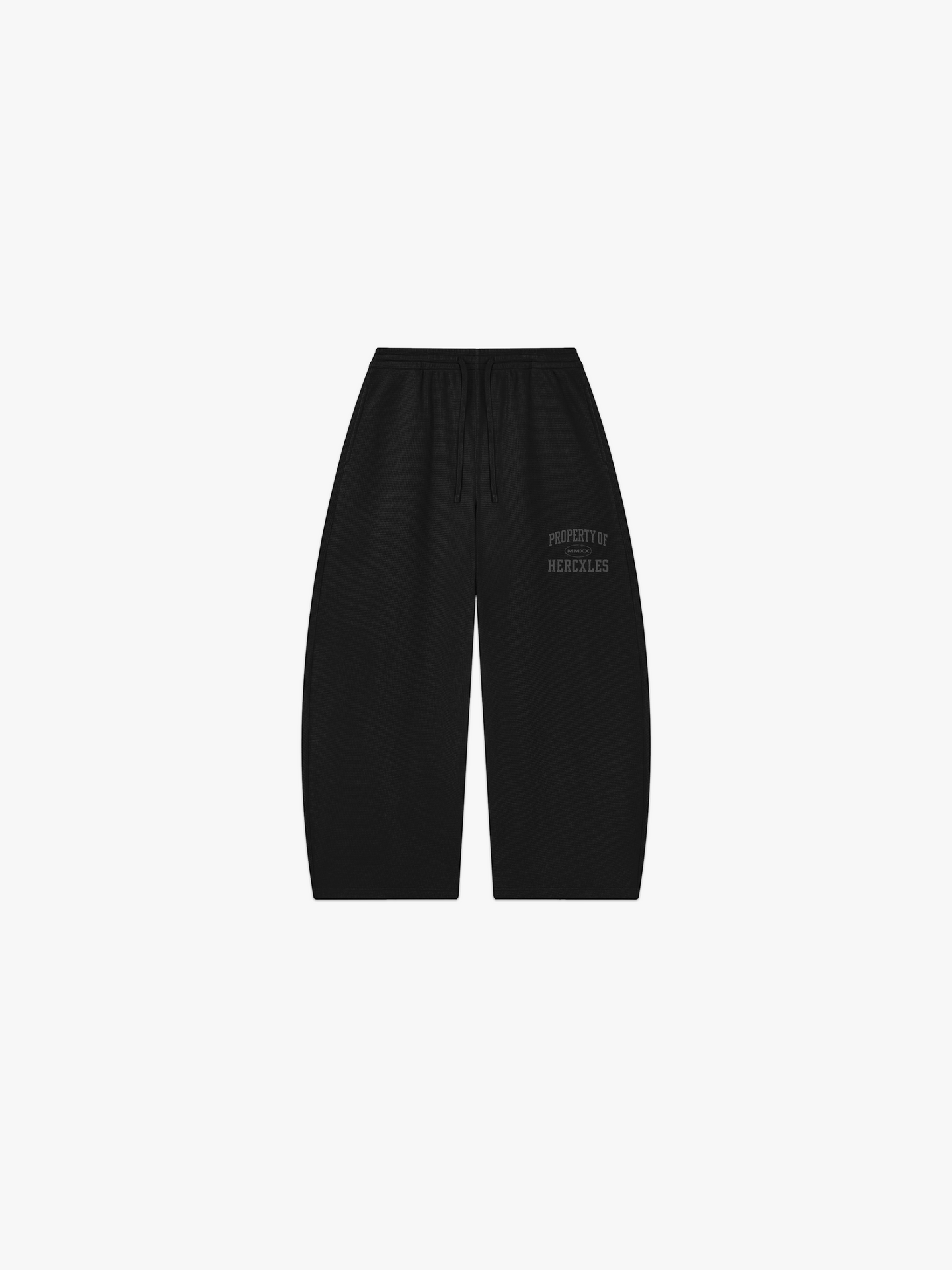 HERCXLES Property Of Waffle Barrel Leg Sweatpants - Black front flat lay