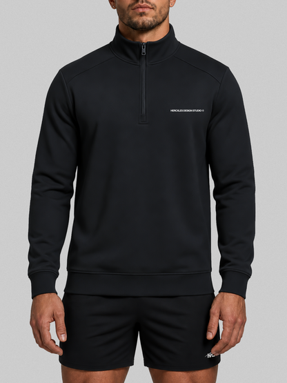 HCX feature detail: Studios Quarter Zip Sweatshirt - Black model