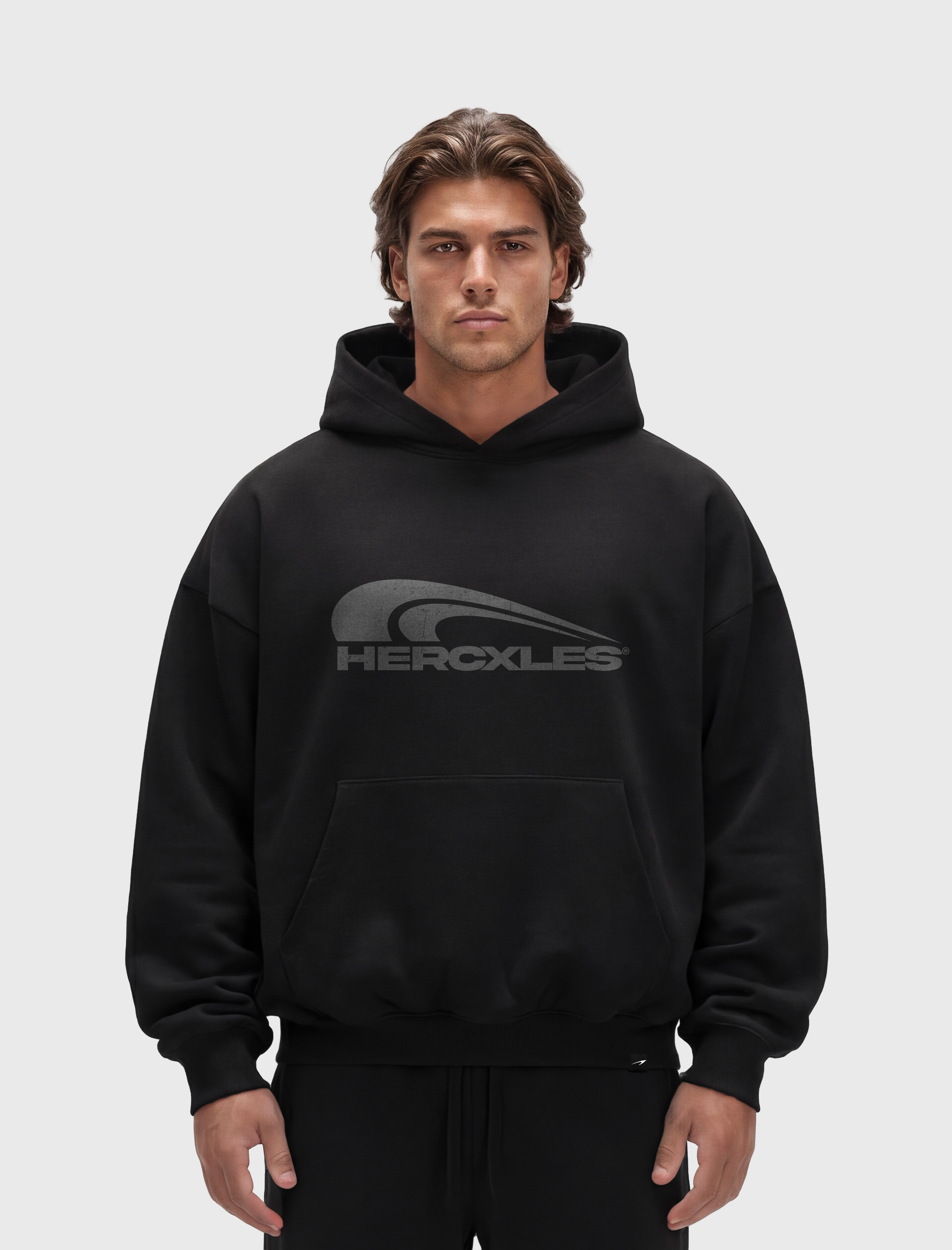 Rush Boxy Hoodie - Black model front