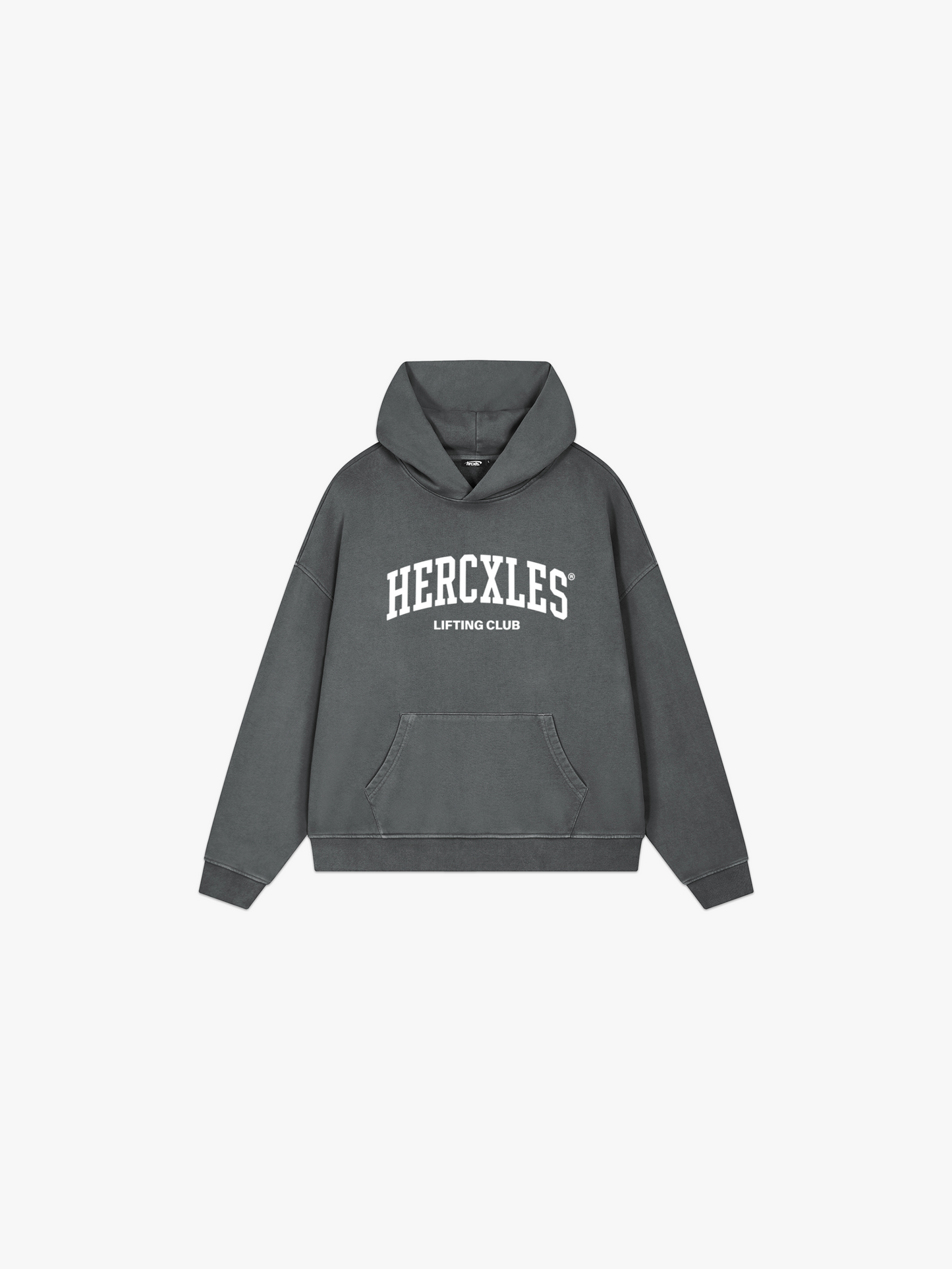 HERCXLES Lifting Club Vintage Wash Hoodie - Dark Grey front flat lay