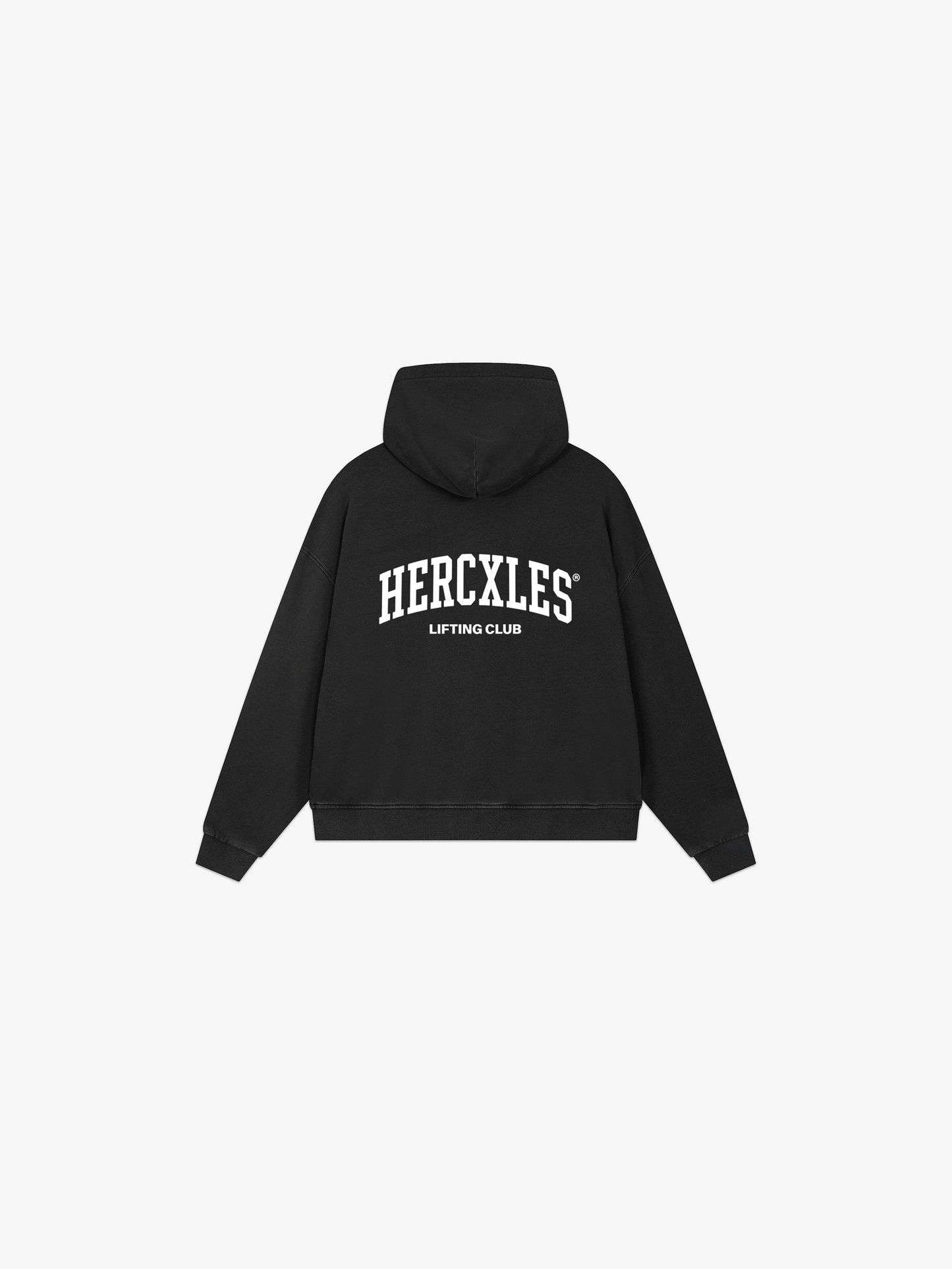 HERCXLES Lifting Club Vintage Wash Zip Hoodie - Black back flat lay