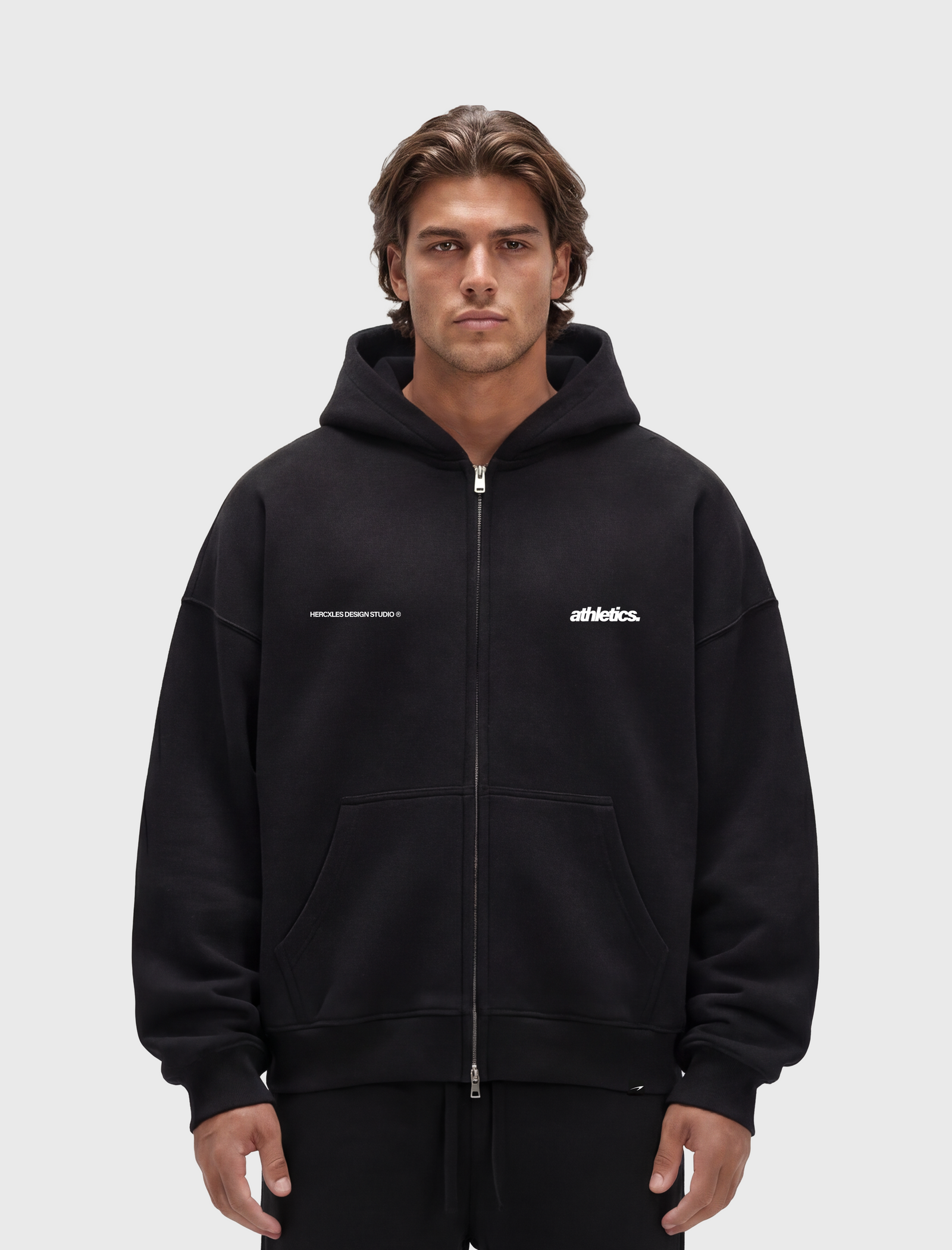 HERCXLES 2026: Athletics Zip Hoodie - Black model front