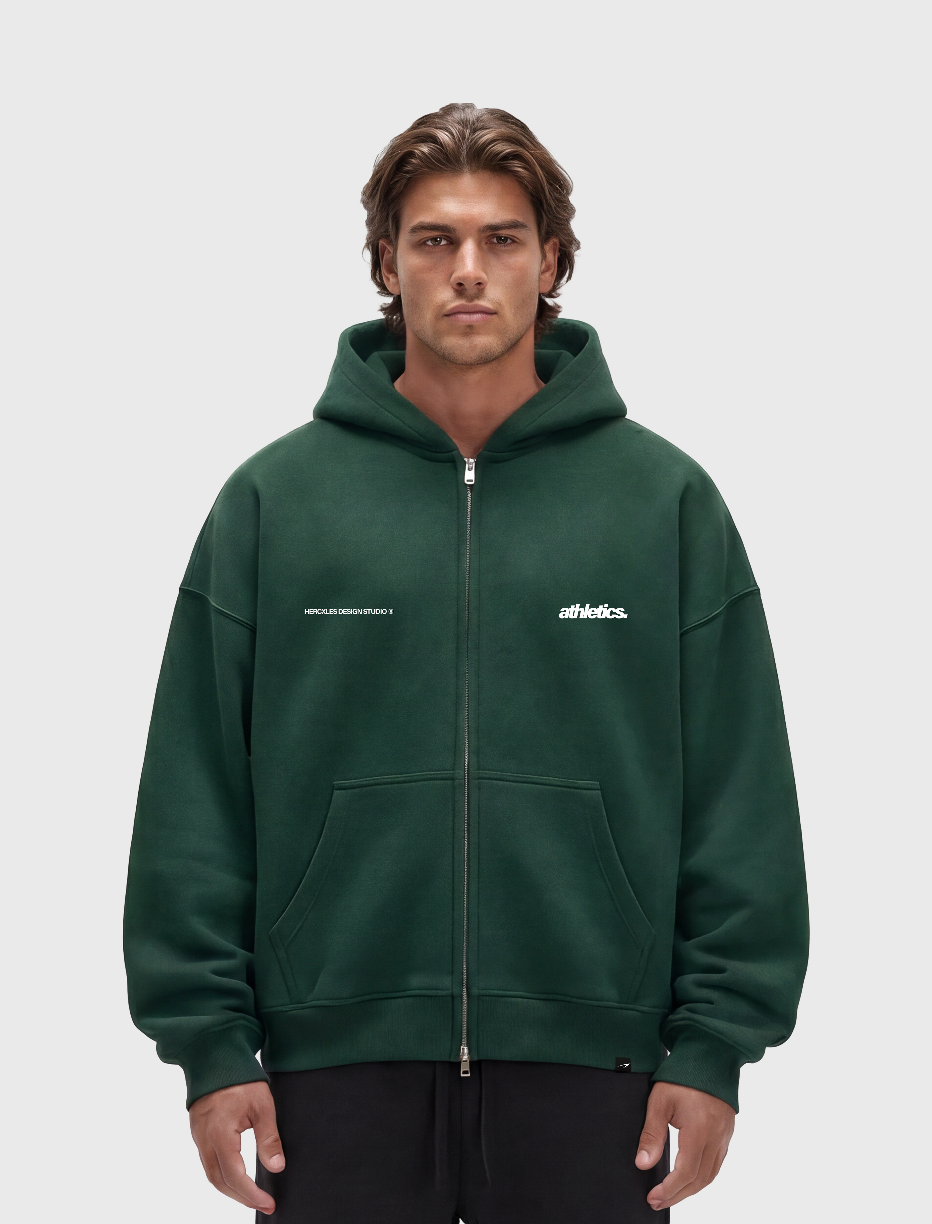 HERCXLES 2026: Athletics Zip Hoodie - Eden Green model front