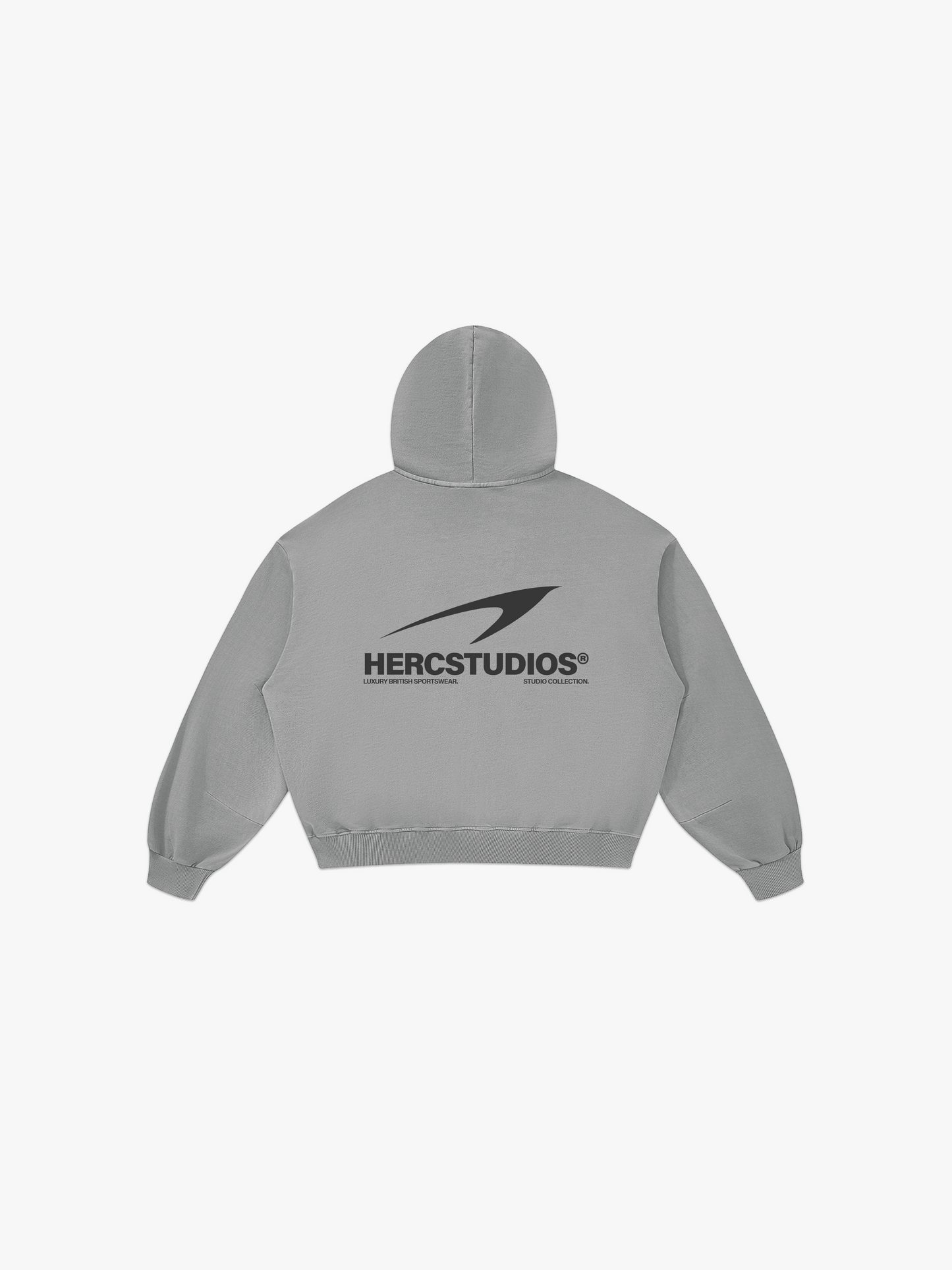 HERCSTUDIOS Boxy Hoodie - Light Grey back flat lay