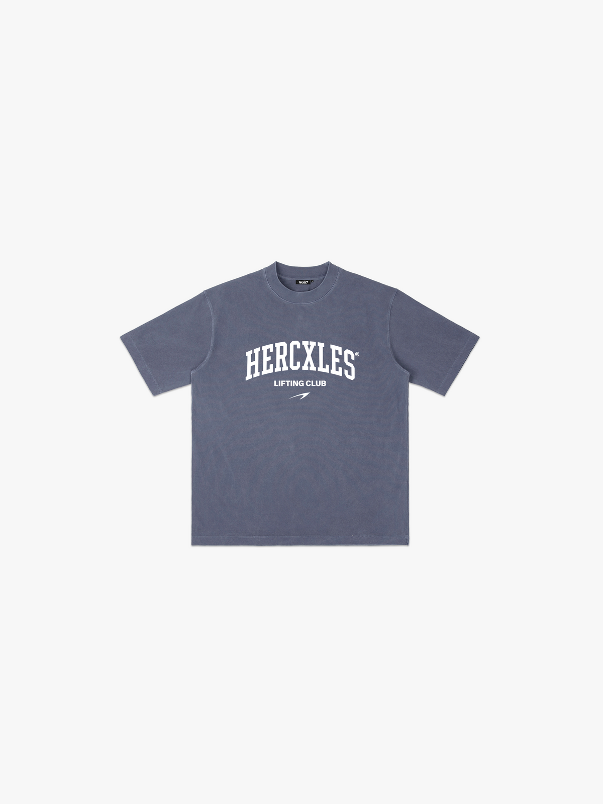 Lifting Club Vintage Oversized T-Shirt - Washed Blue - white print front flat lay