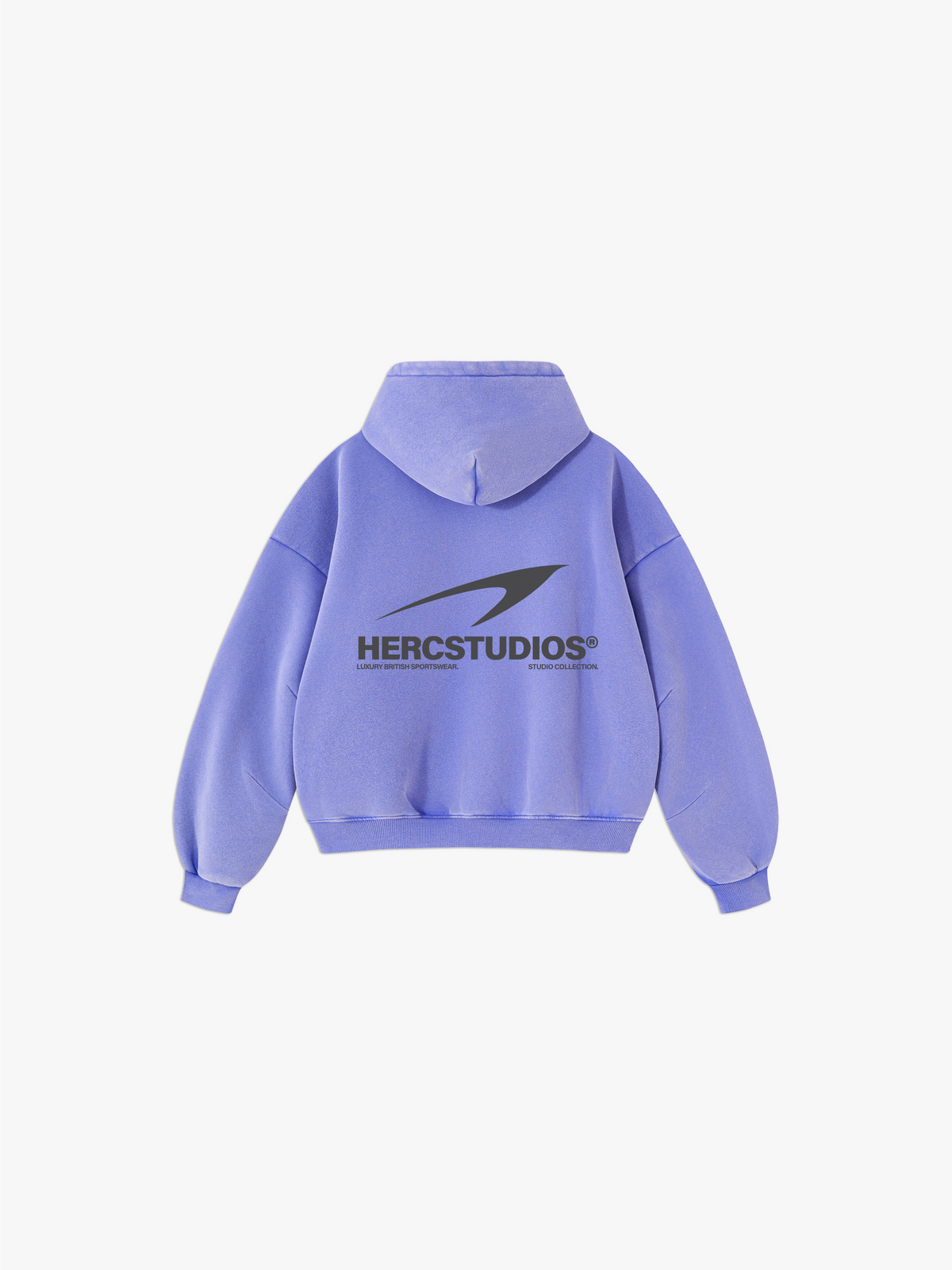HERCSTUDIOS Vintage Fleece Boxy Hoodie - Purple back flat lay