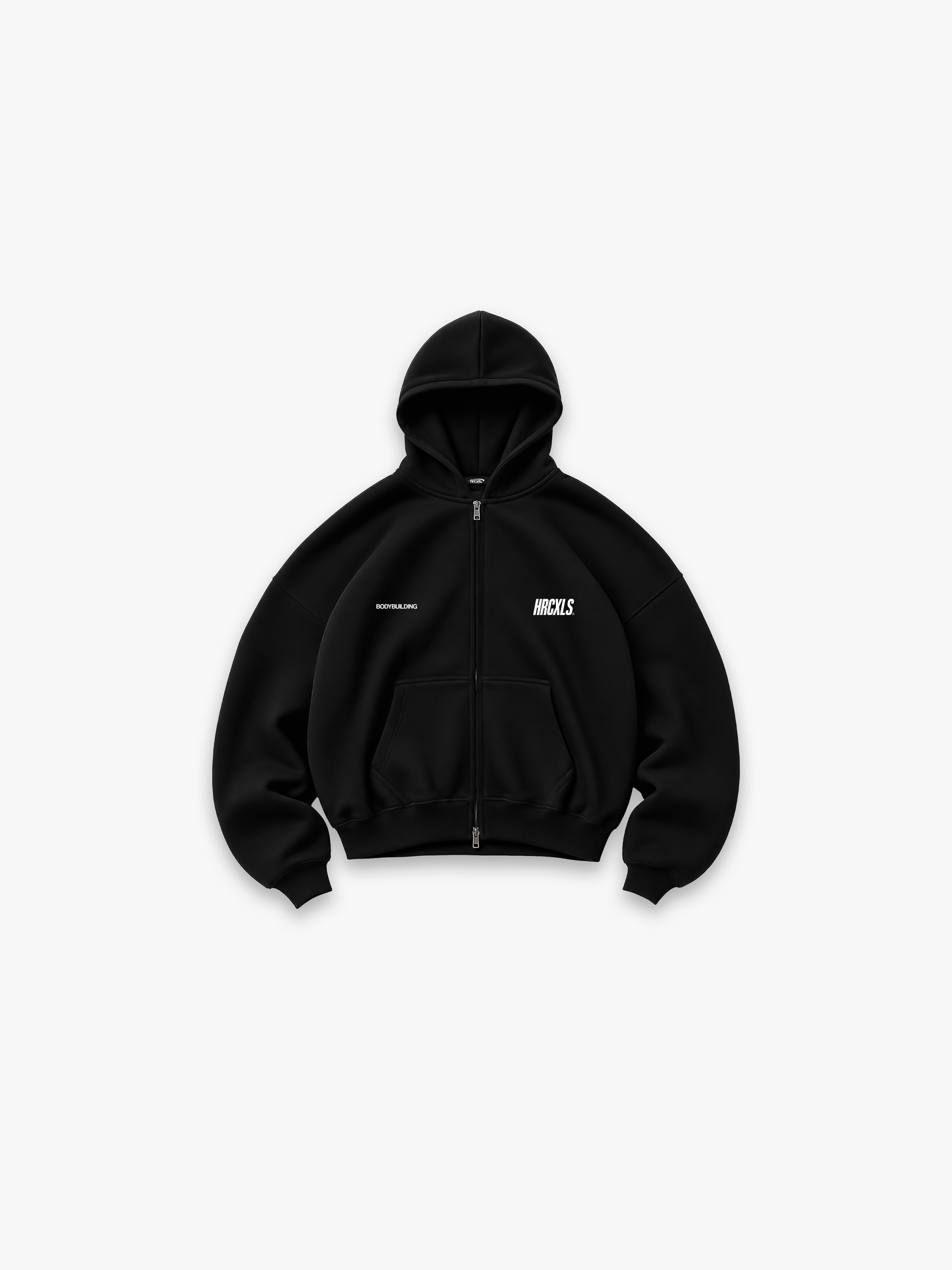 HERCXLES Bodybuilding Zip Hoodie - Black front flatlay