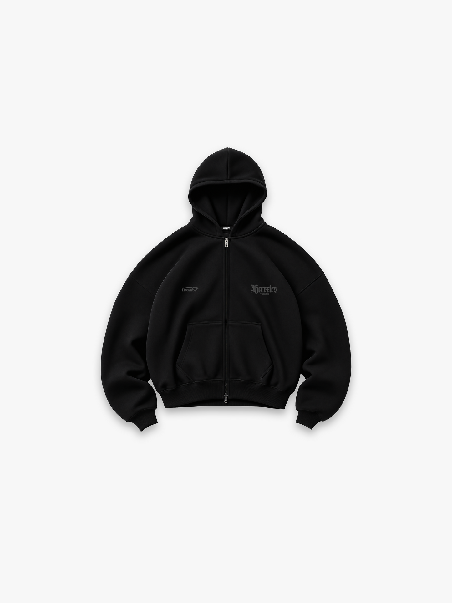 HERCXLES Gothic Bodybuilding Zip Hoodie - Black front flatlay