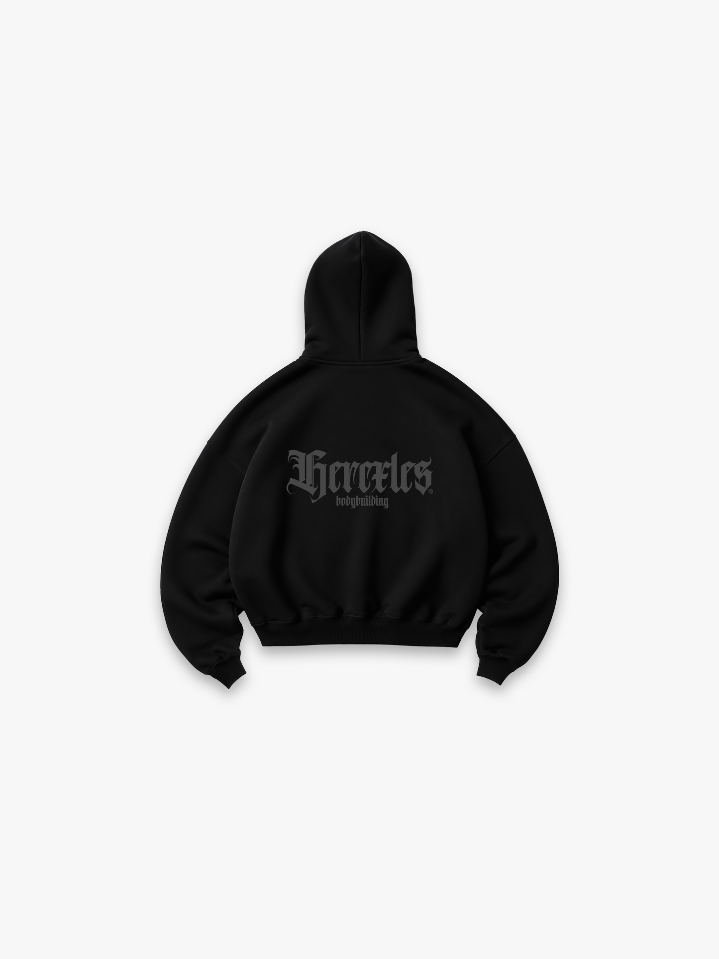 HERCXLES Gothic Bodybuilding Zip Hoodie - Black back flatlay