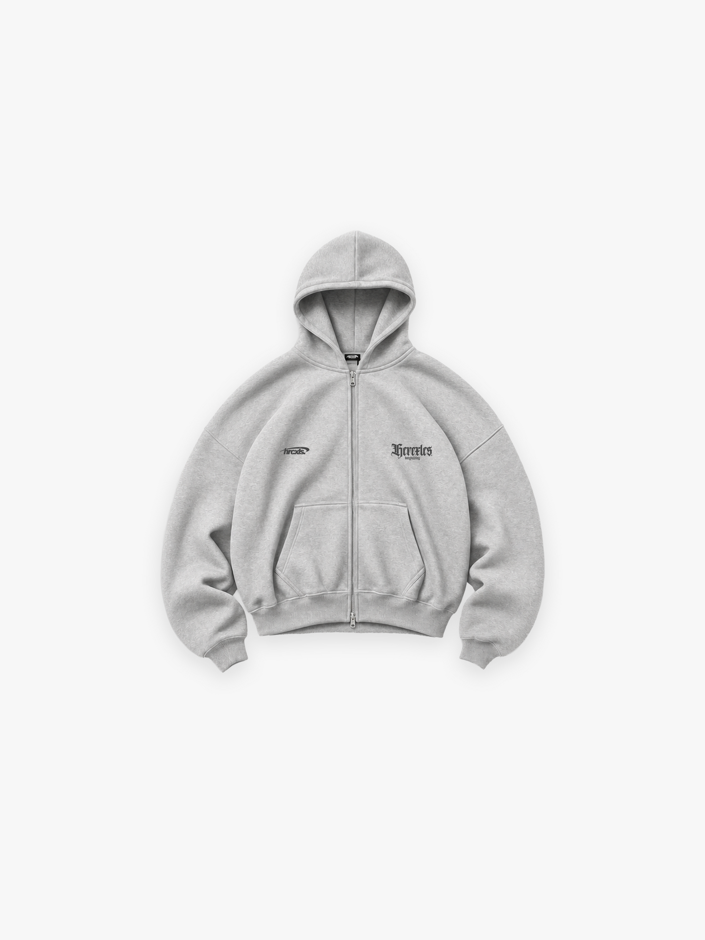 HERCXLES Gothic Bodybuilding Zip Hoodie - Grey front flatlay