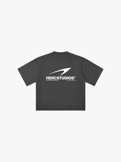 HERCSTUDIOS HUGE T-Shirt - Grey / White back flat lay