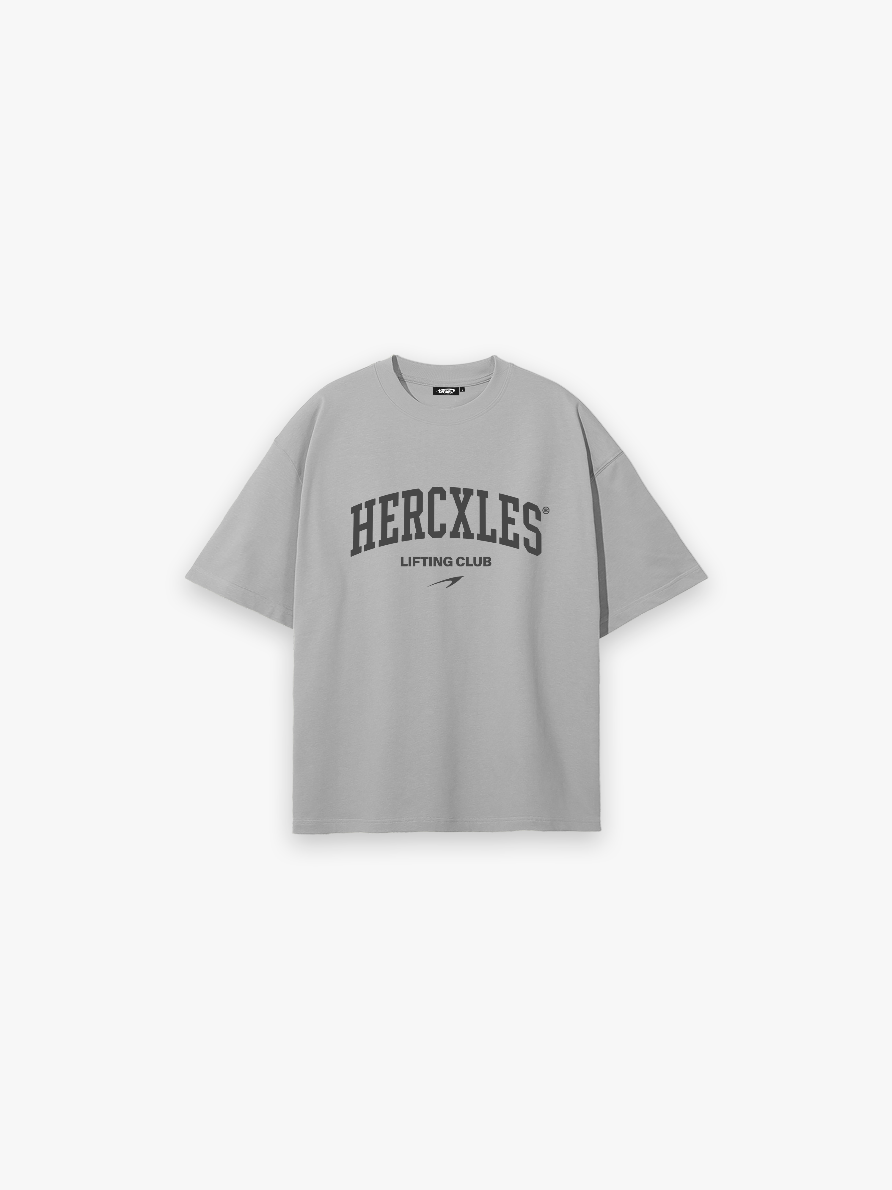 Lifting Club Oversized T-Shirt - Light Grey - dark print front flat lay