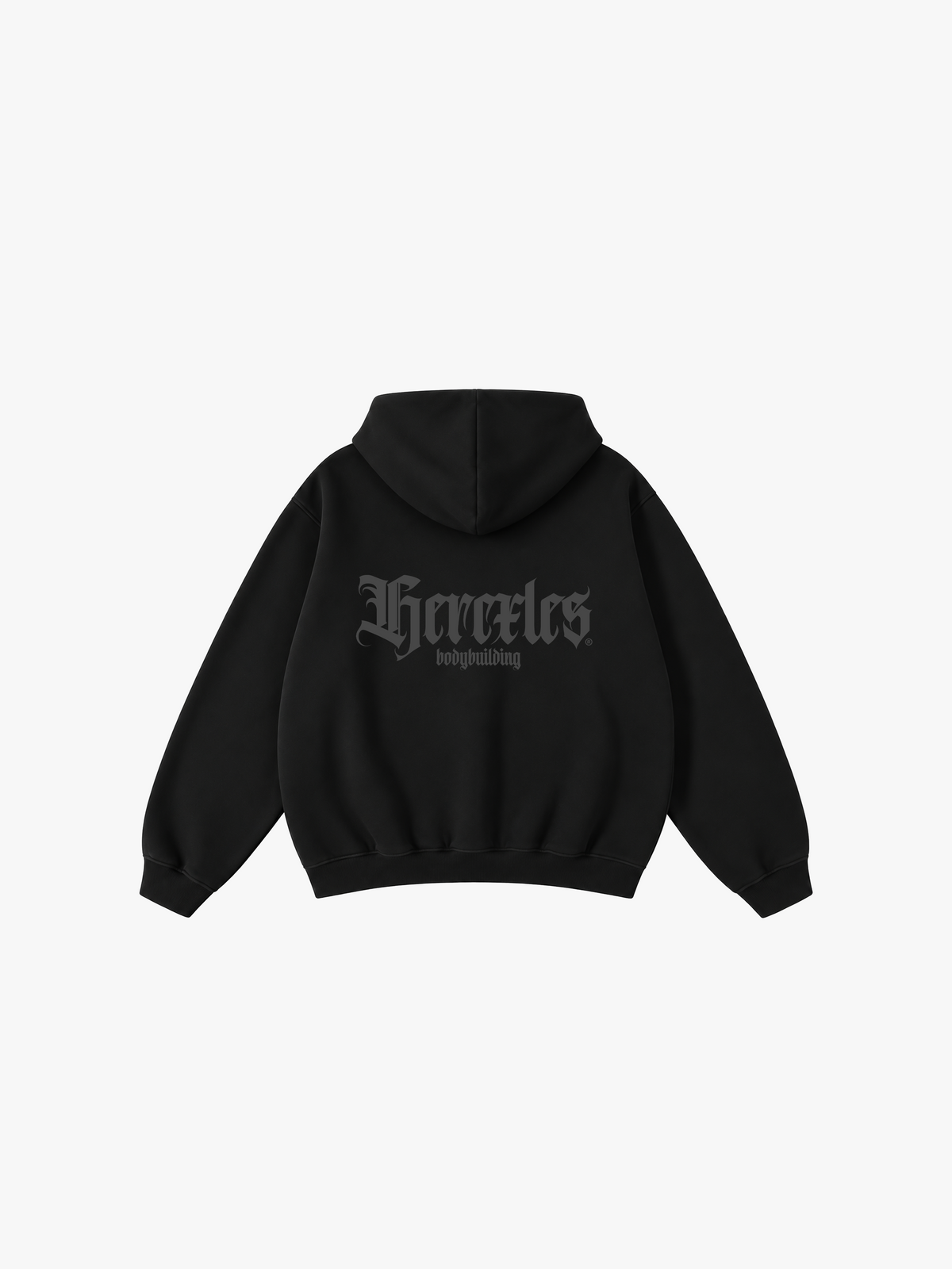 HERCXLES: Gothic Oversized Hoodie - Black - Black Beauty back flat lay