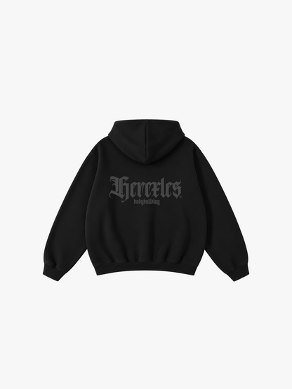 HERCXLES: Gothic Oversized Hoodie - Black - Black Beauty back flat lay