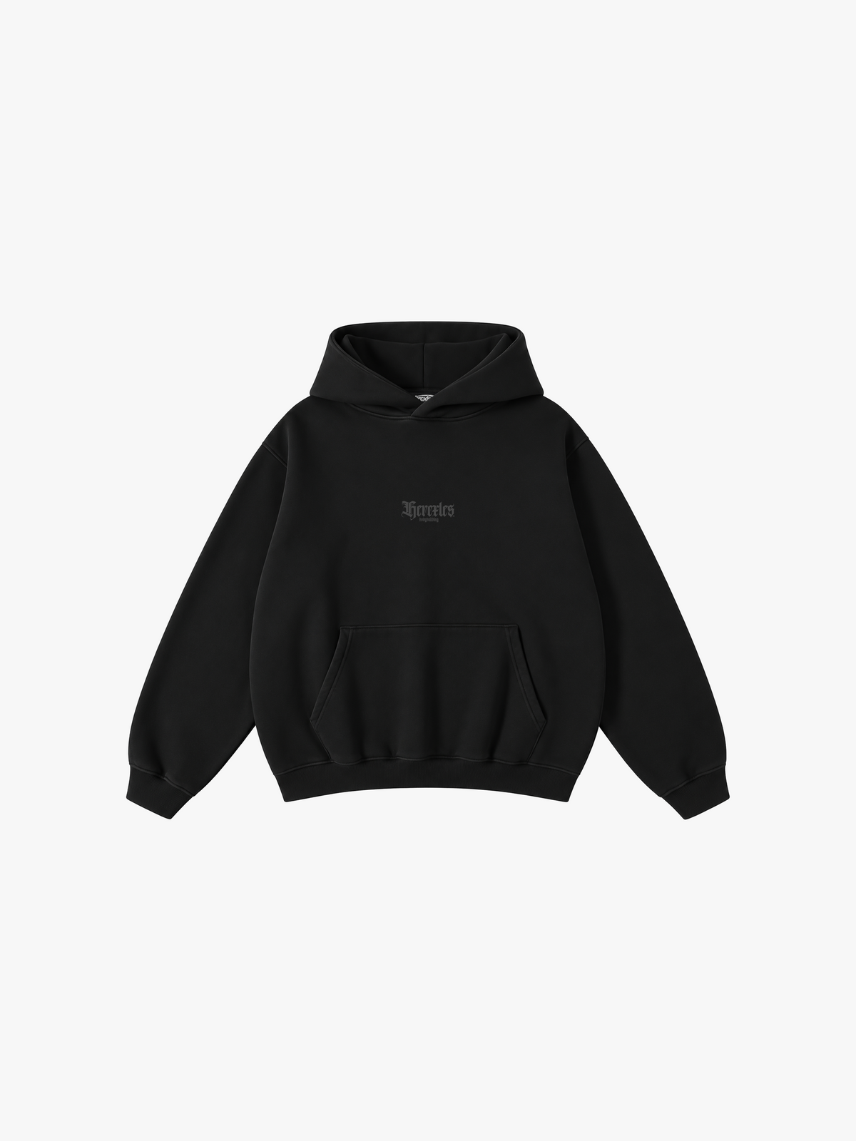 HERCXLES: Gothic Oversized Hoodie - Black - Black Beauty front flat lay