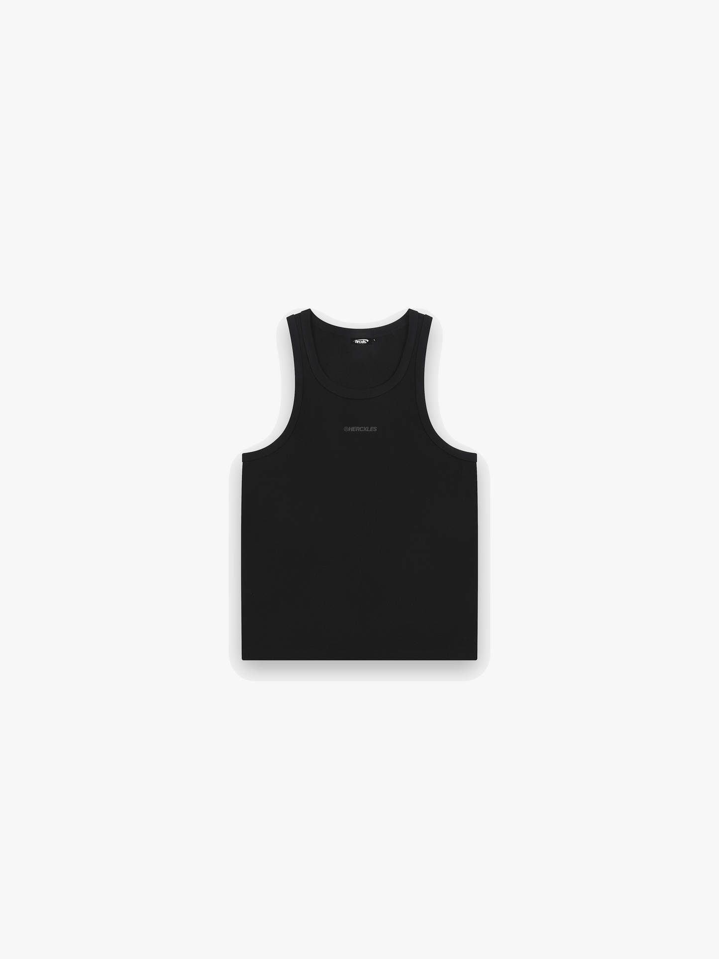 HERCXLES Tank Top - Black front flatlay tonal logo