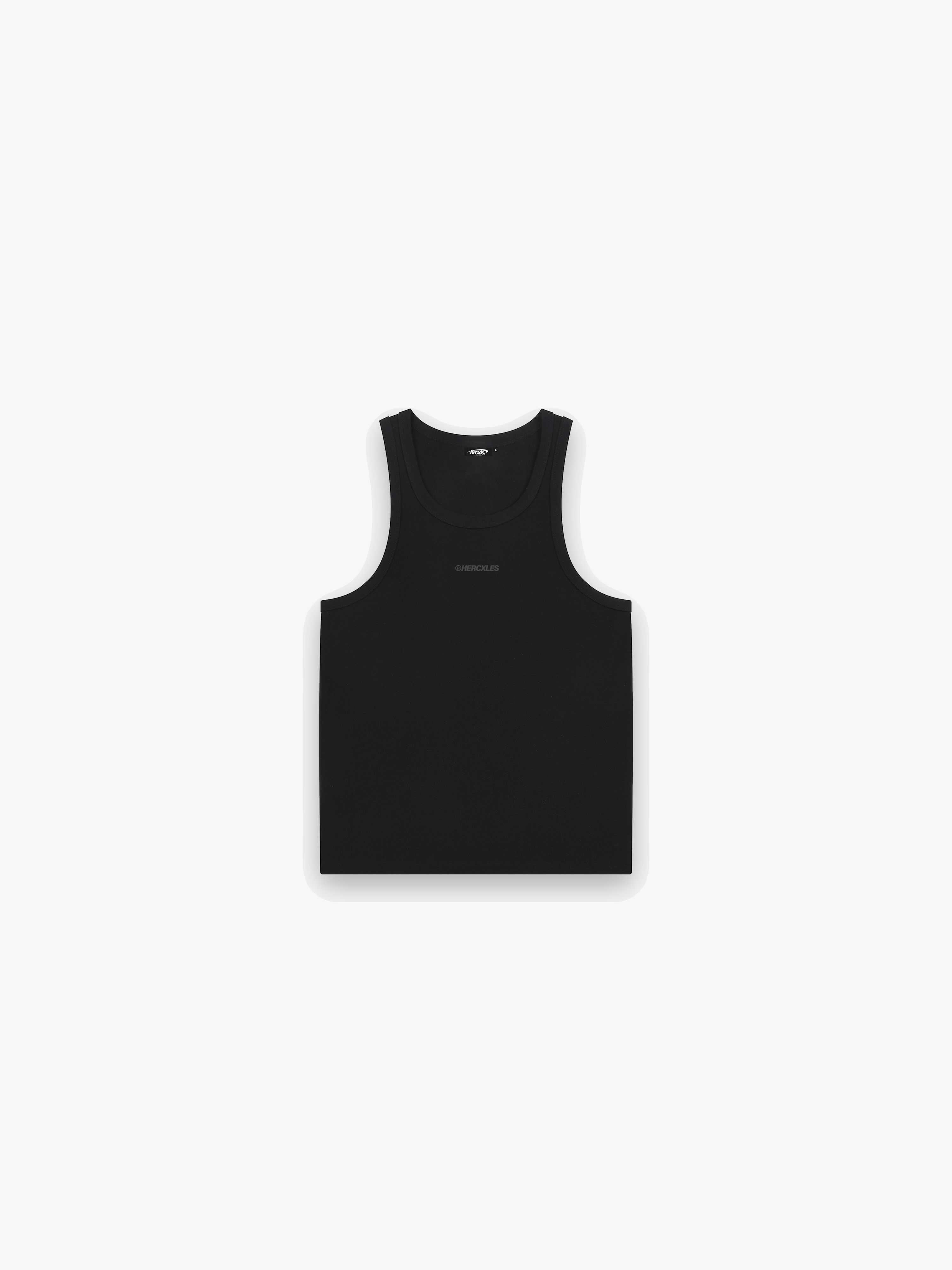 HERCXLES Tank Top - Black front flatlay tonal logo