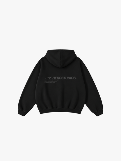 HERCXLES: HERCSTUDIOS Tonal Oversized Hoodie - Black Beauty back flat lay