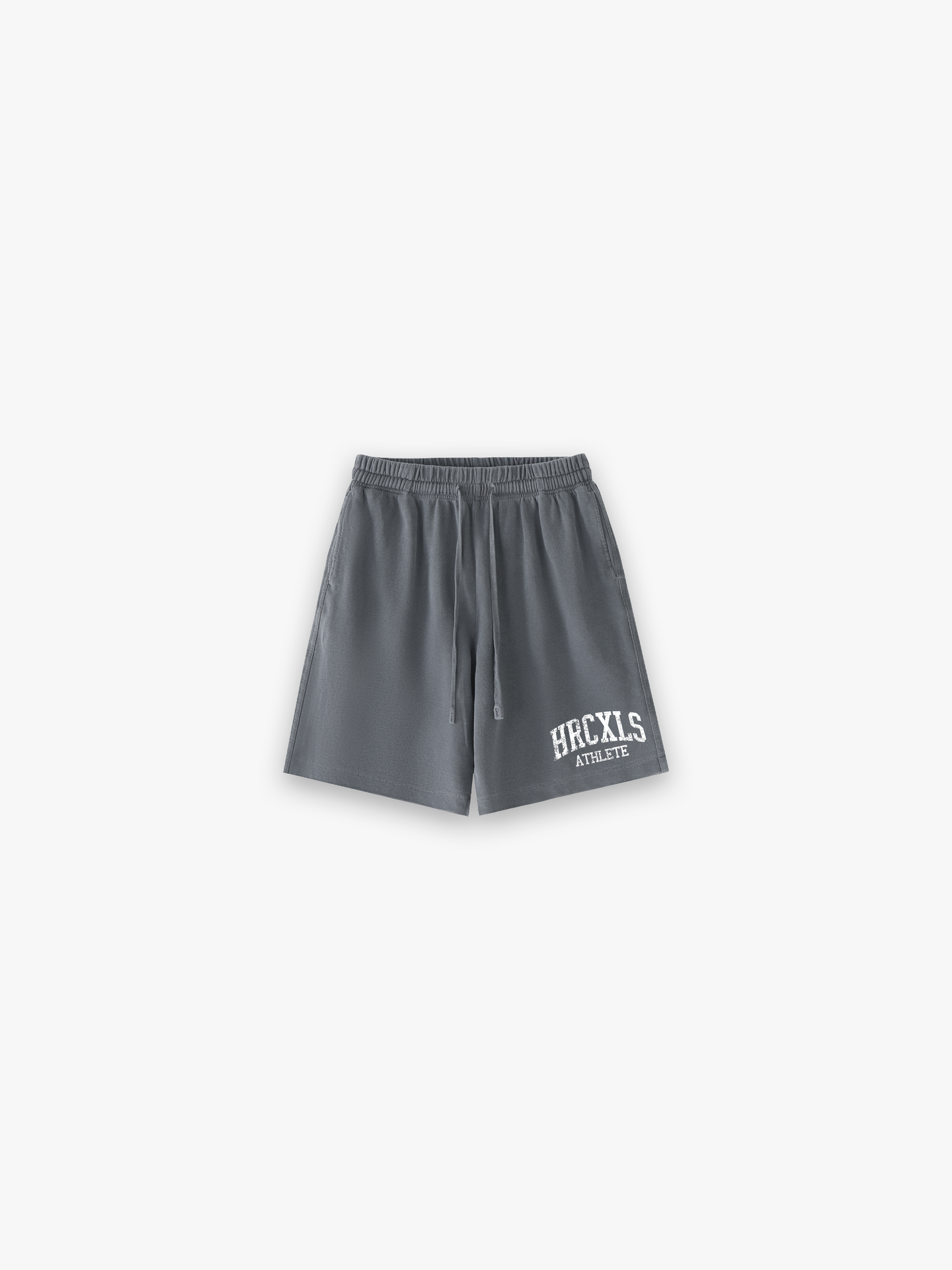 HERCXLES 2026: HRCXLS Athlete Shorts - Grey front flat lay