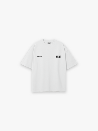 HERCXLES Bodybuilding Oversized T-Shirt in White - front flat lay
