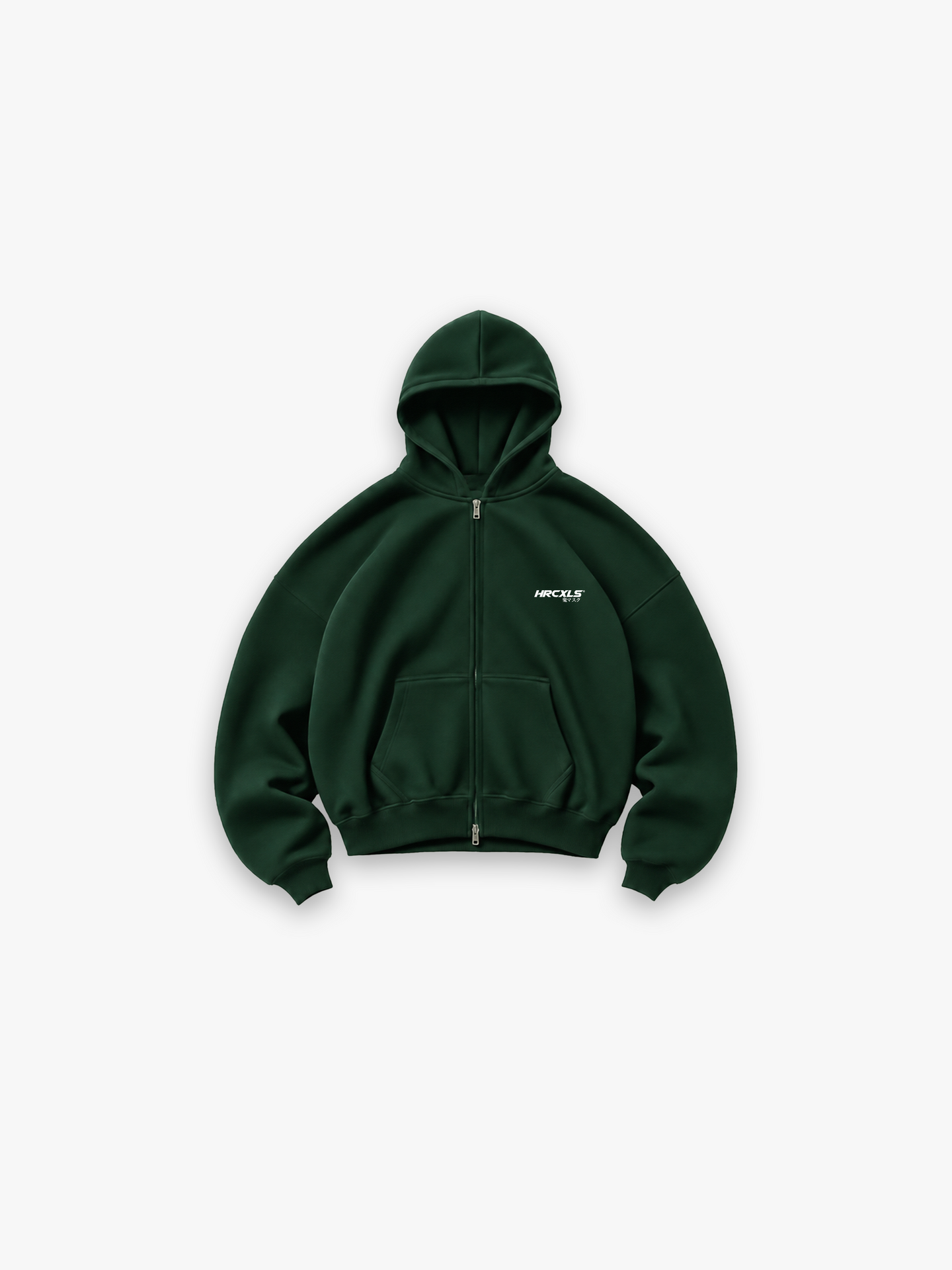 Kuro Relaxed Zip Up Hoodie - Green flat lay front