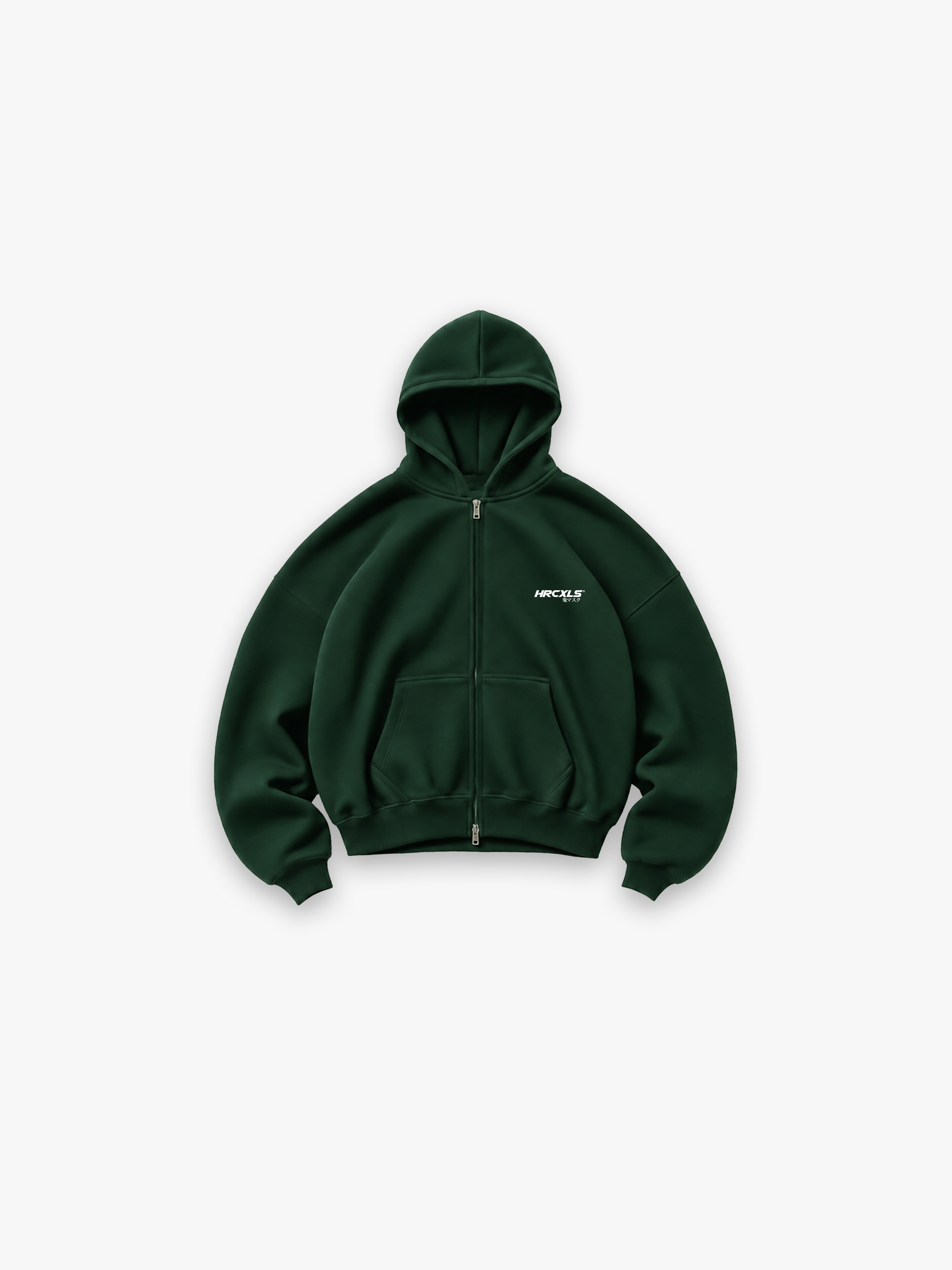 Kuro Relaxed Zip Up Hoodie - Green flat lay front