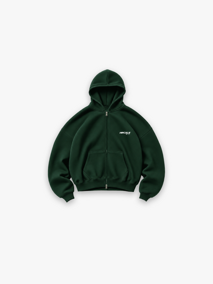 Kuro Relaxed Zip Up Hoodie - Green flat lay front