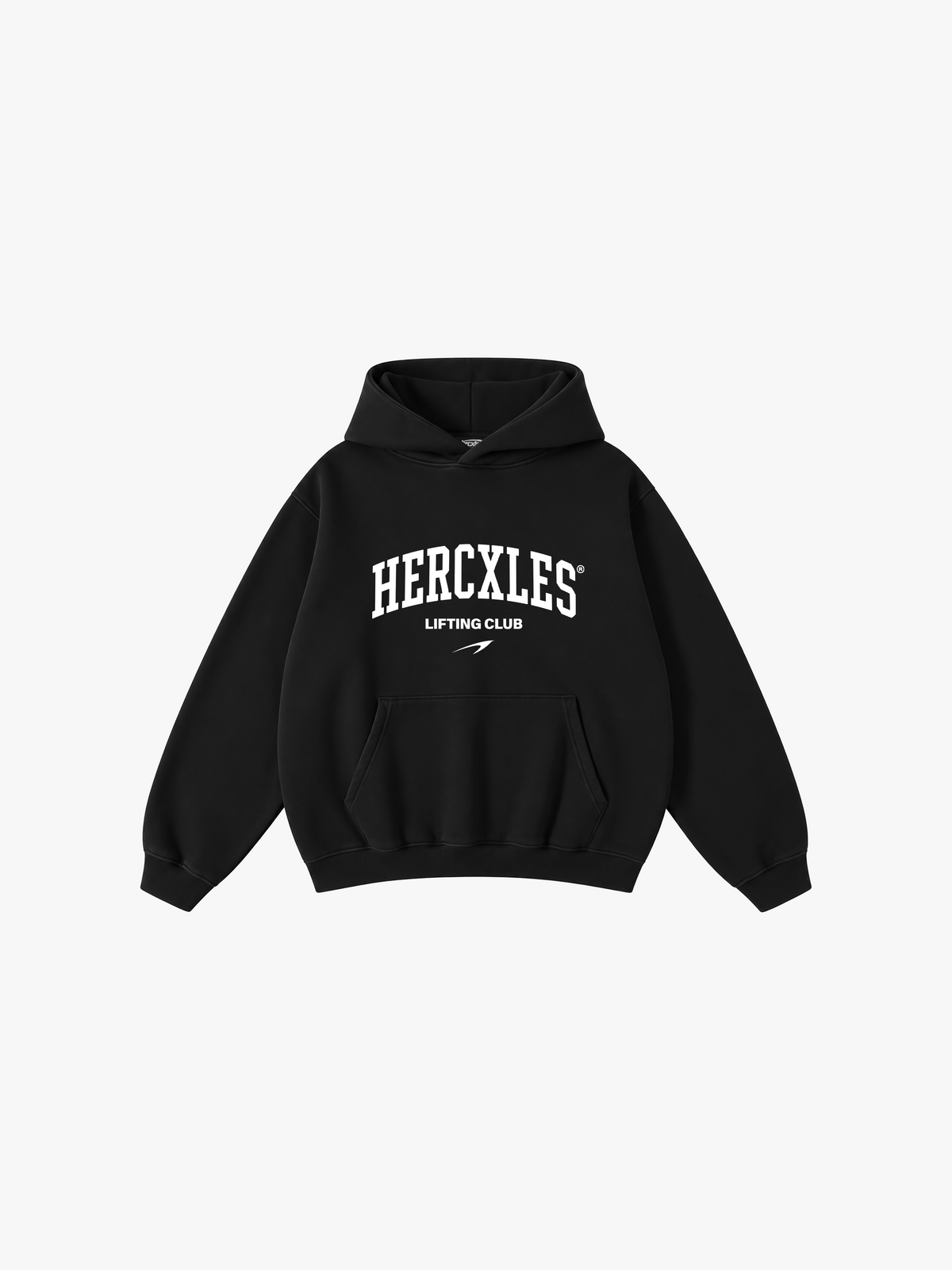 HERCXLES: Lifting Club Oversized Hoodie - Black Beauty front flat lay with white Lifting Club print