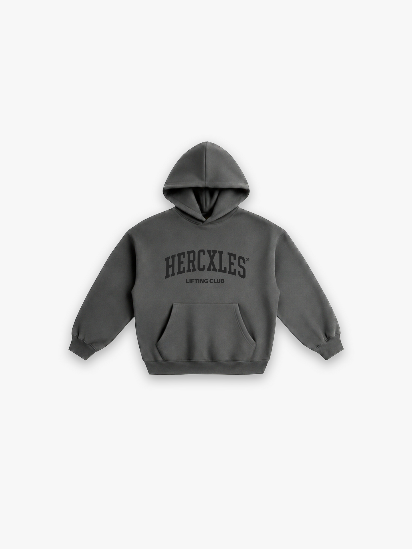 HERCXLES Lifting Club Oversized Hoodie - Grey front flatlay