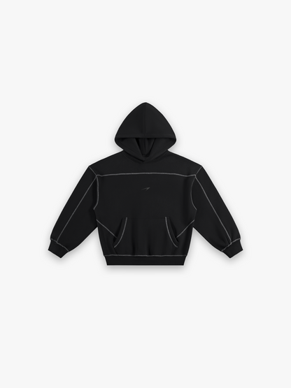 Obsidian Boxy Hoodie - Black flat lay front
