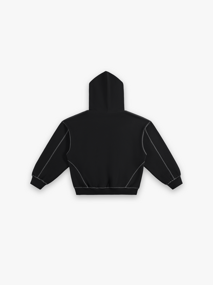 Obsidian Boxy Hoodie - Black flat lay back