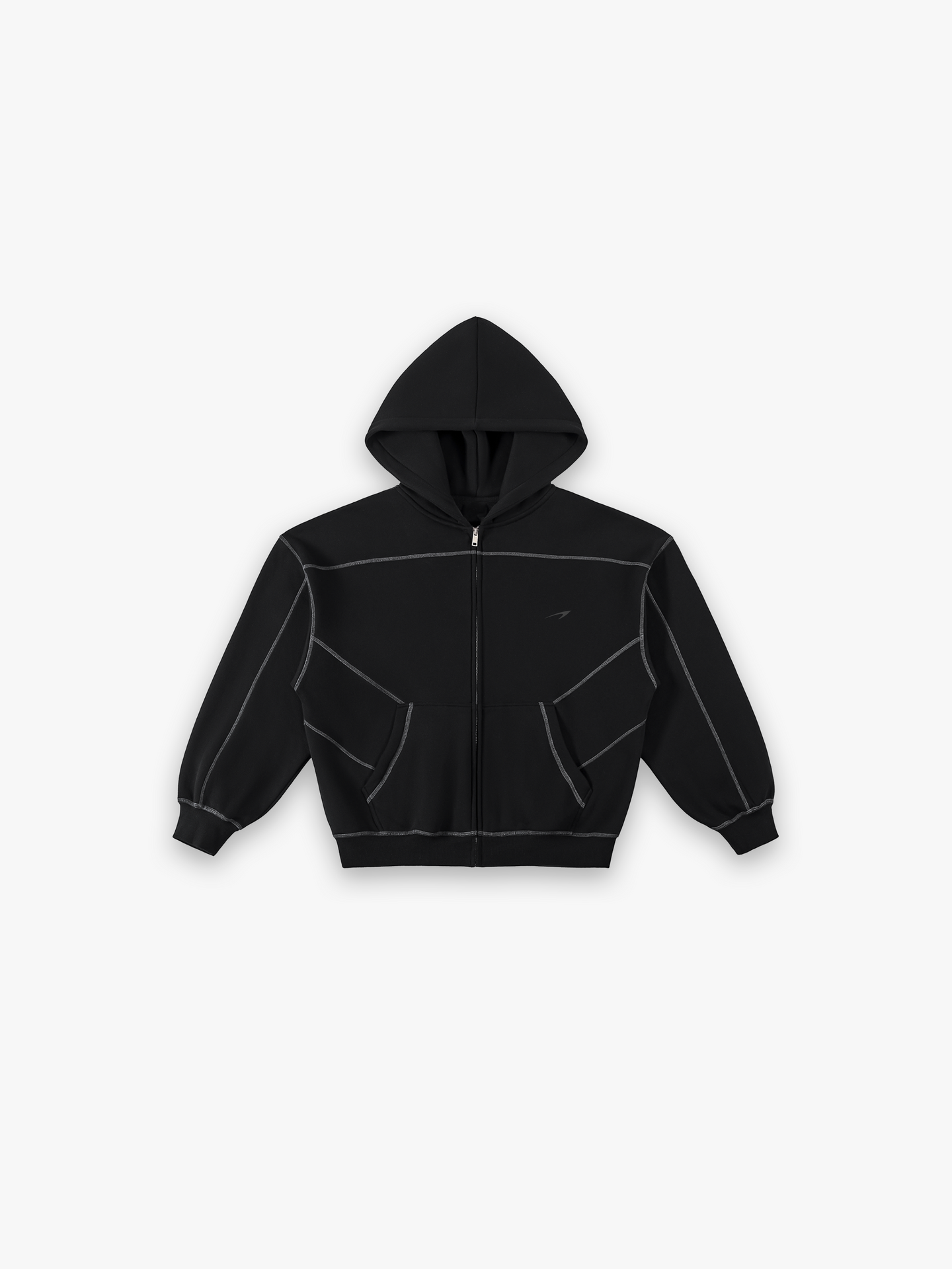 Obsidian Boxy Zip Hoodie - Black flat lay front