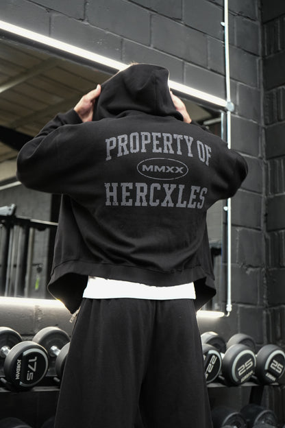 HERCXLES Property Of Waffle Boxy Zip Hoodie - Black back artwork model detail