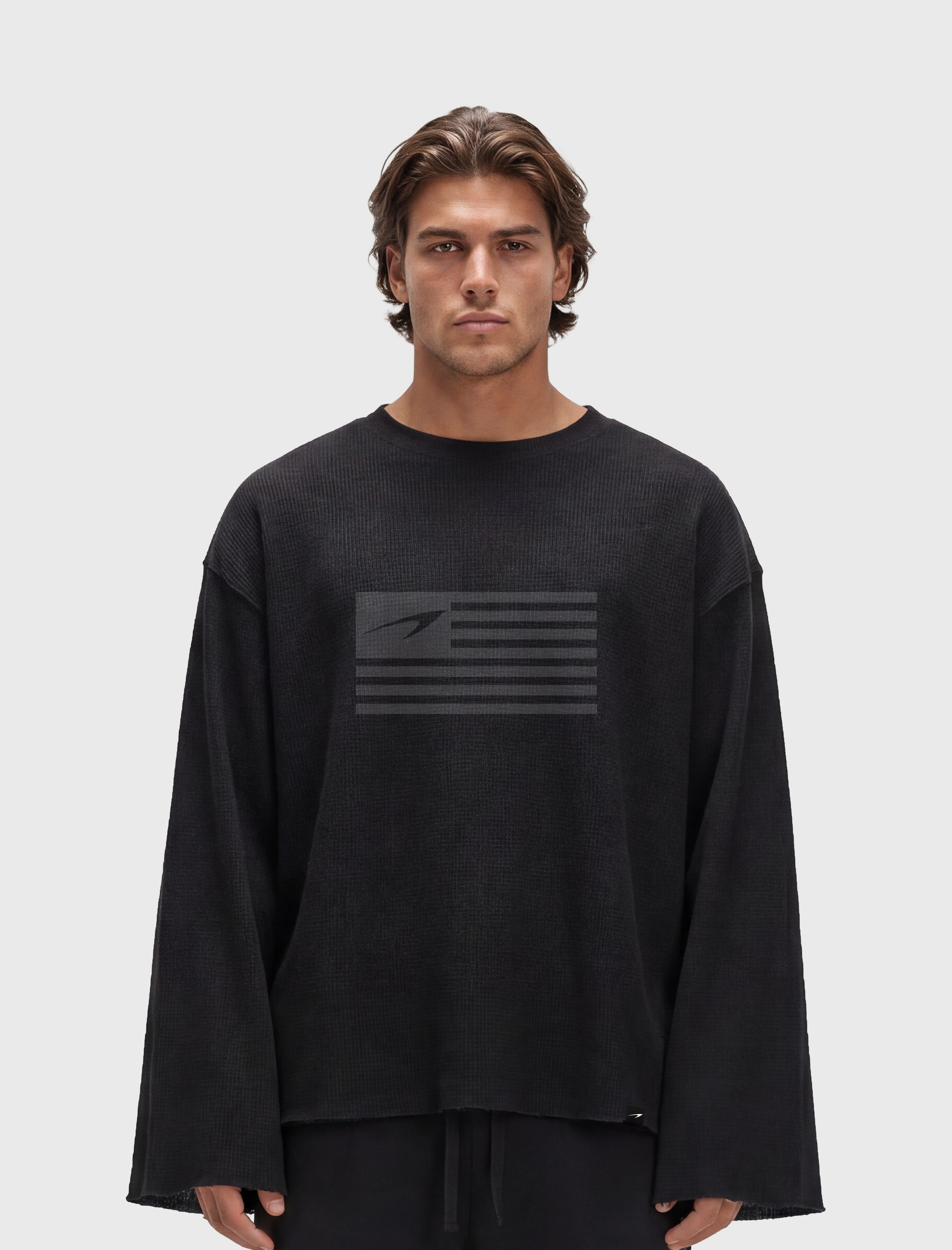 HERCXLES USA Rag Long Sleeve - Black front worn by model