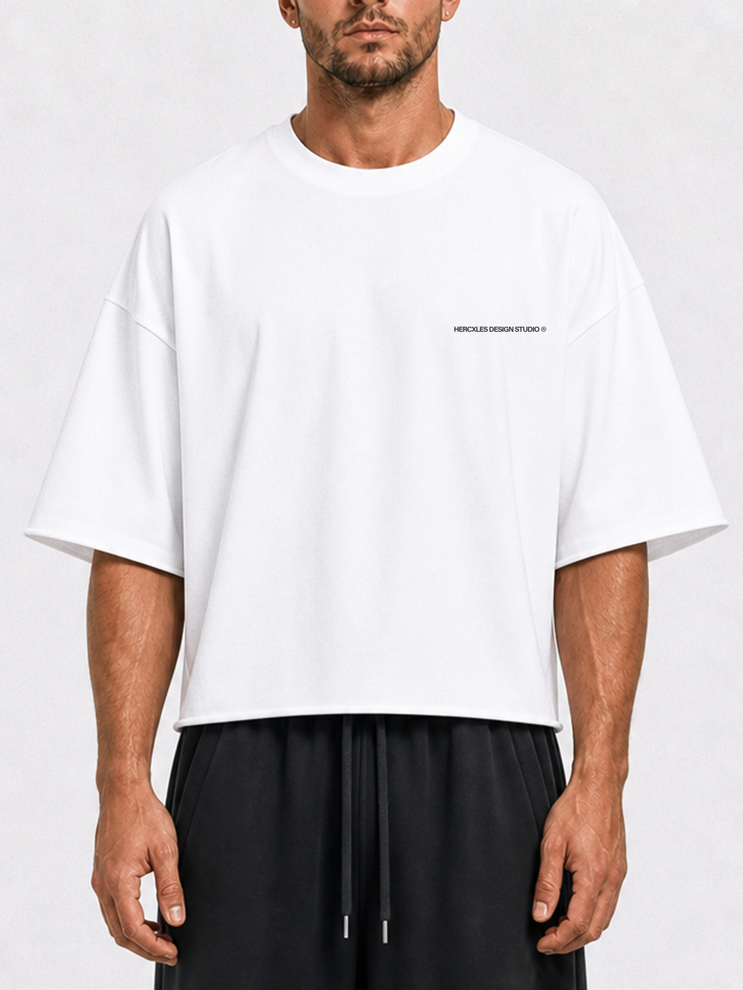 HCX feature detail: Raw Cut T-Shirt - White Studios model