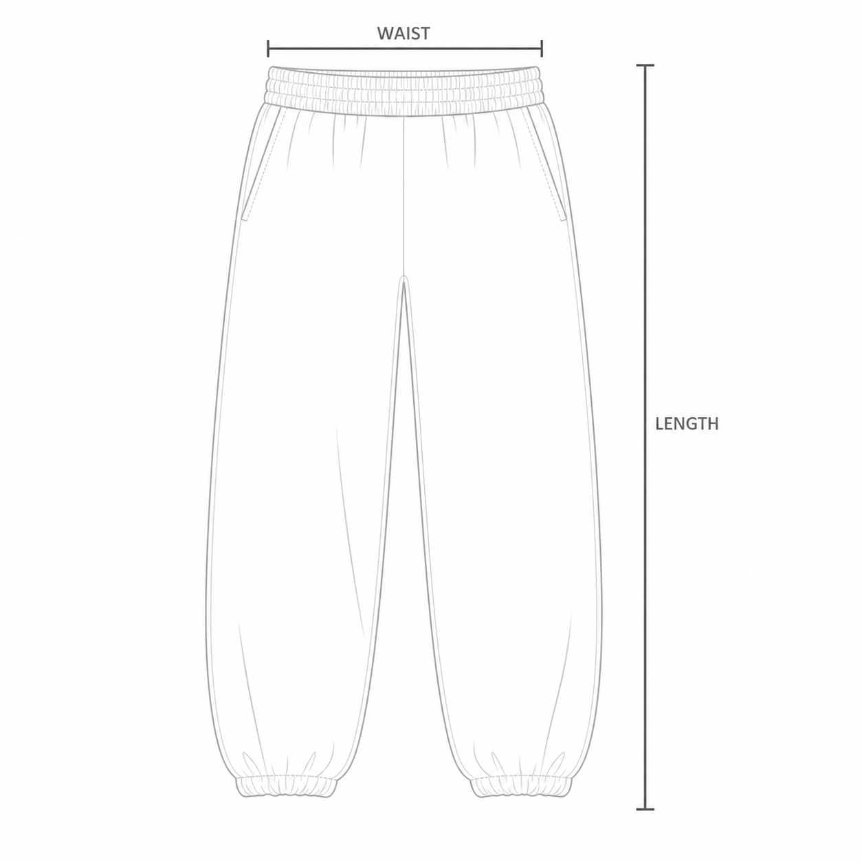 Cuffed sweatpants waist and full length measurement guide