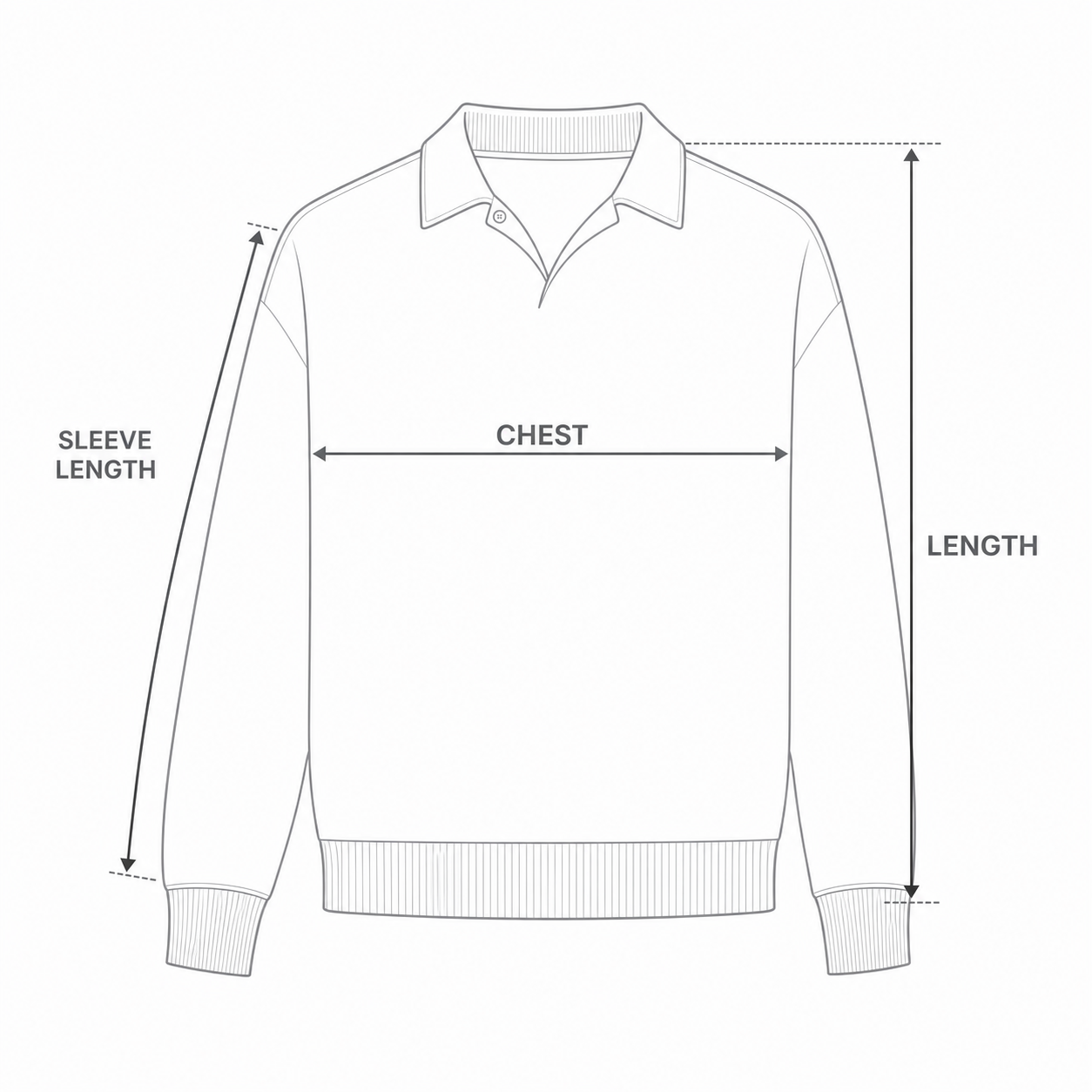 Polo sweater chest, length, and sleeve length measurement guide
