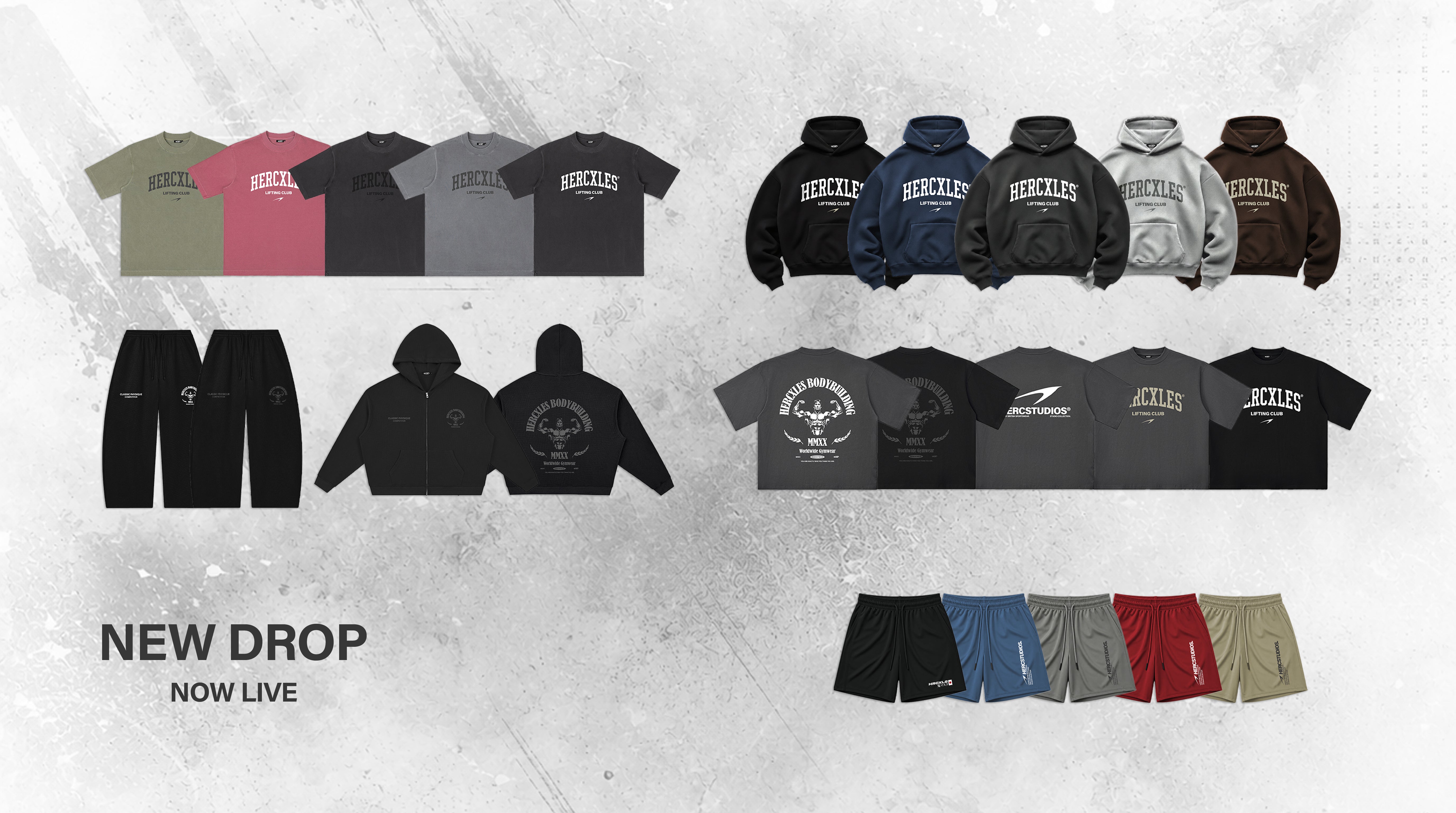 HERCXLES New Drop now live: Lifting Club tees and hoodies, Worldwide styles and shorts